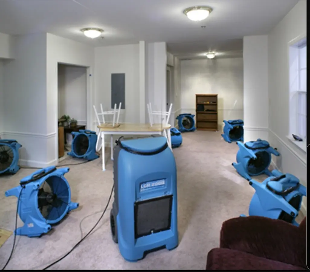 Air movers and dehumidifier setup for Water Extraction & Removal in Paris
